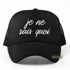 🆕Je Ne Sais Quoi Script Black Foam Trucker Hat Mesh Snapback Cap